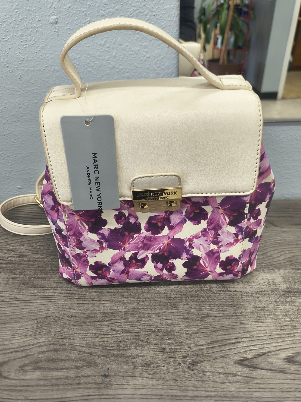 Marc New York Cream & Purple Floral Top-Handle Backpack